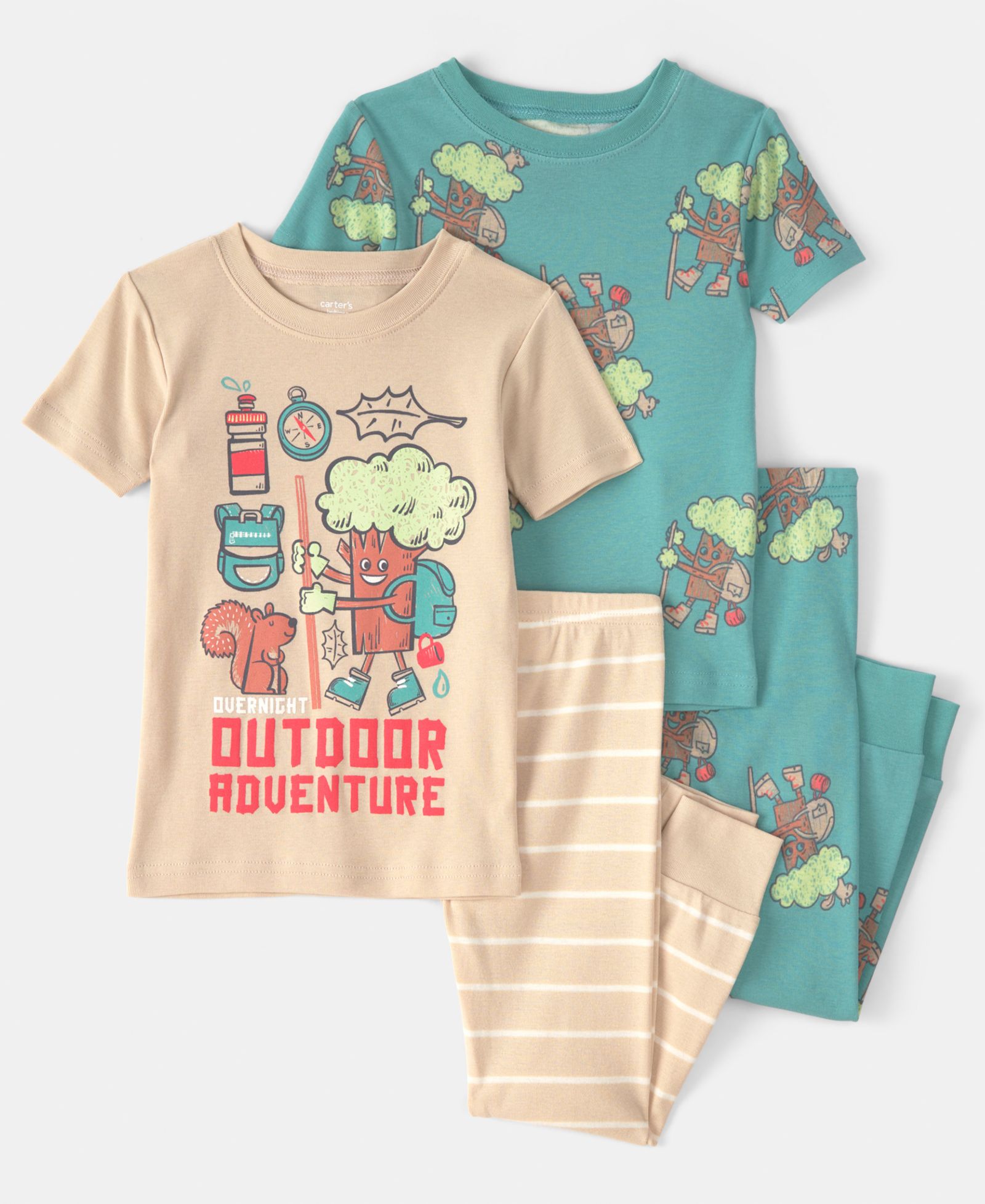 Carter's Boys' Toddler 2T-5T Tree and Squirrel Print Top and Pajama Pants, 4-Piece Set