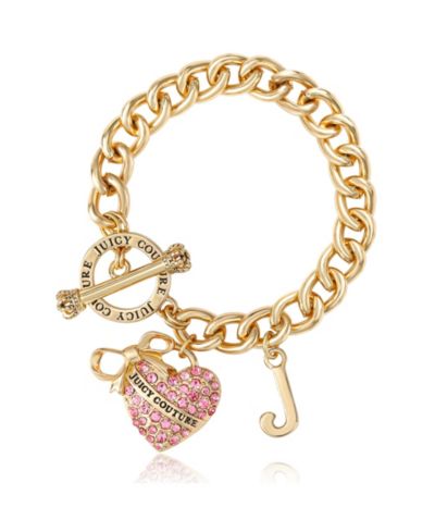 Juicy Couture Pavé Heart Toggle Bracelet, Gold‑Tone Curb Chain