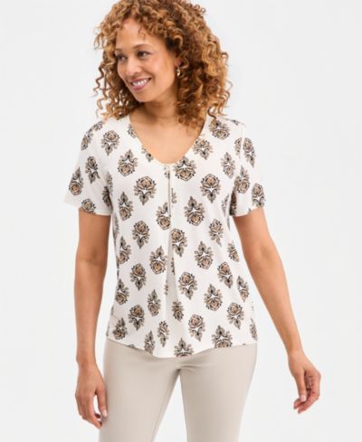 Женский топ JM Collection V-Neck Front-Zip Pleated