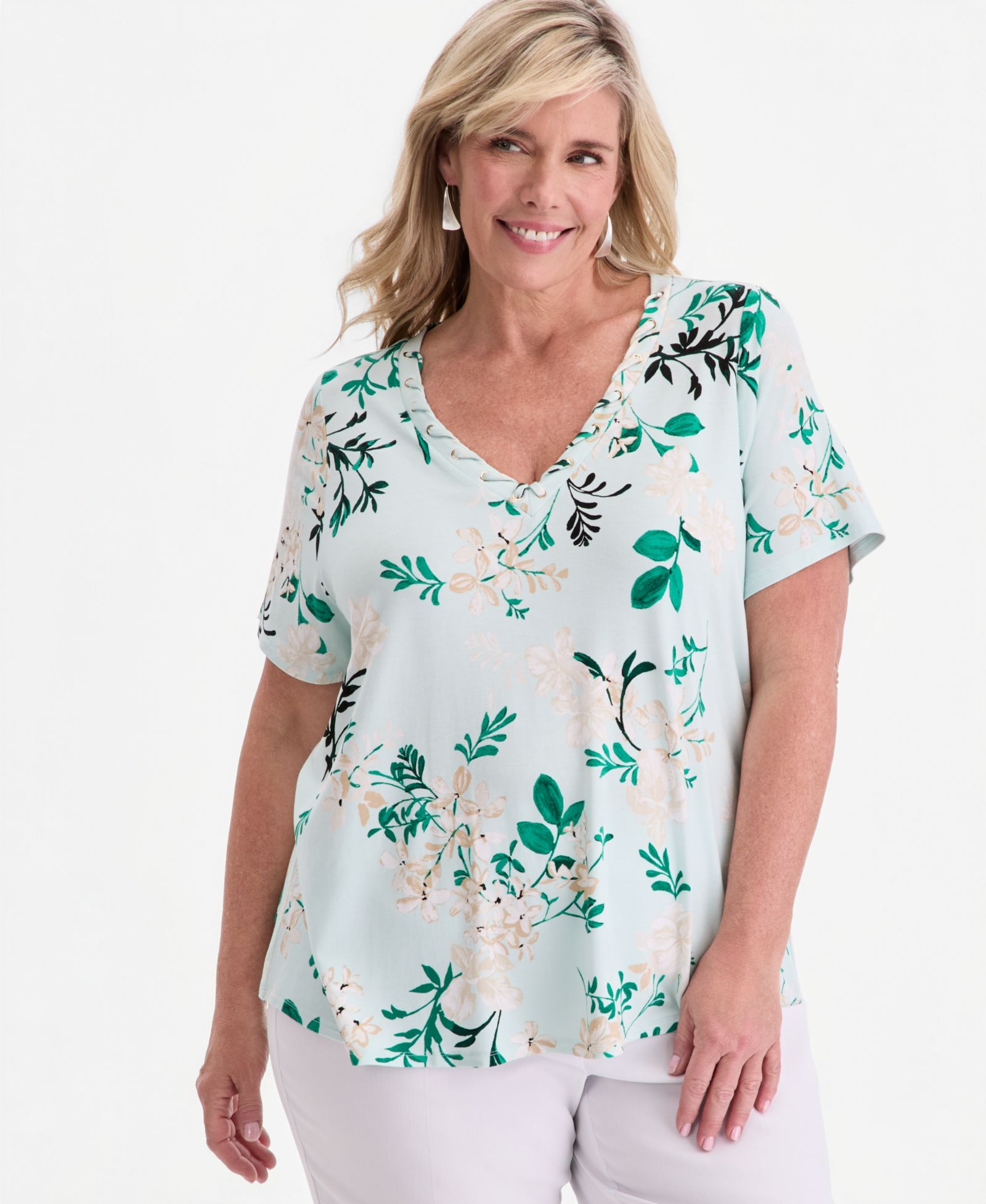 Топ Plus Size JM Collection Reve Garden V-Neck Lace-Up