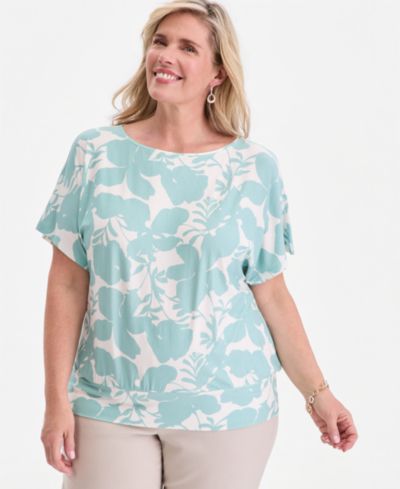 JM Collection Футболка Plus Size Orchid Garden с широким низом