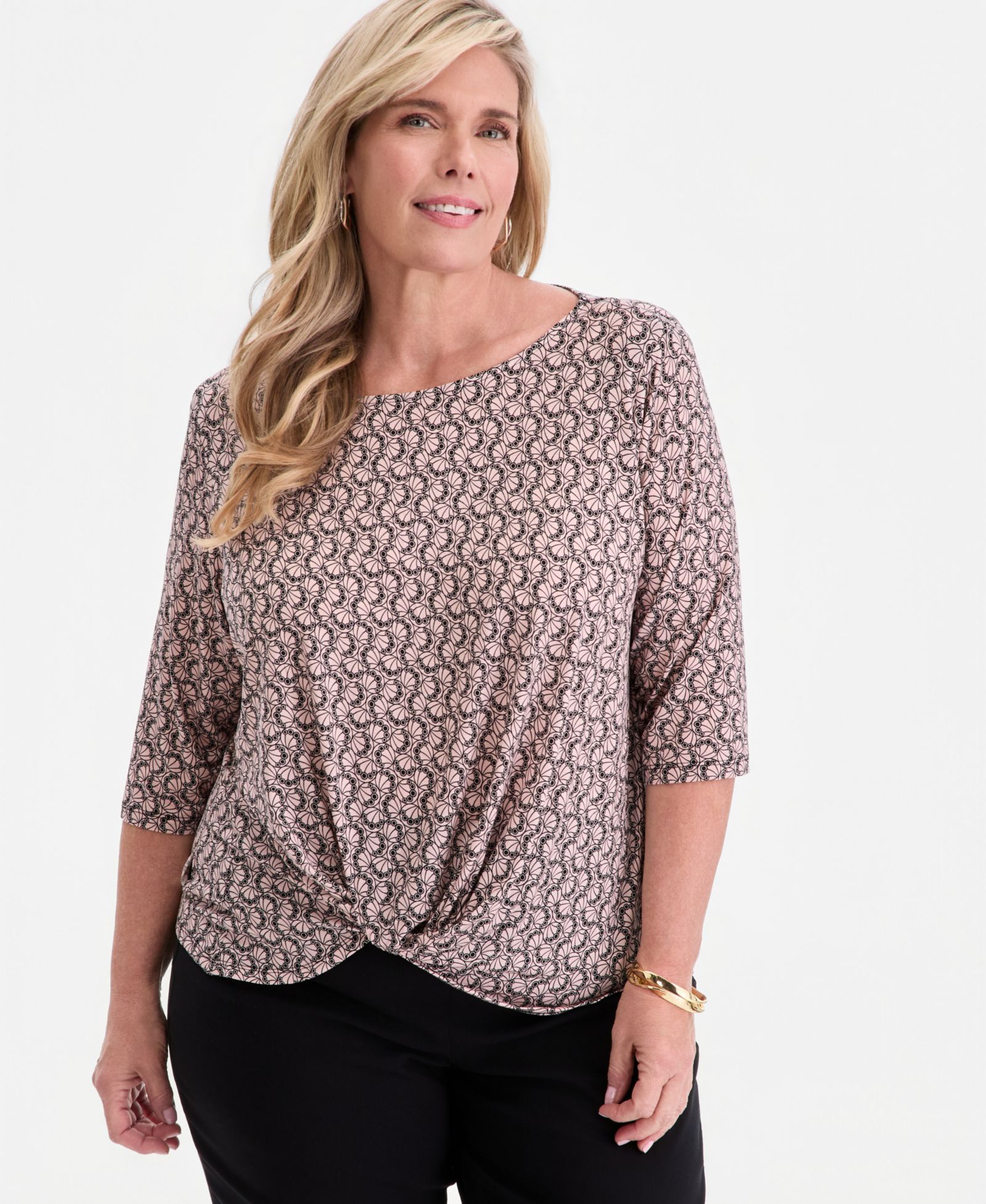 JM Collection Plus Size Circular Pattern Twisted-Hem Top, Macy's Exclusive