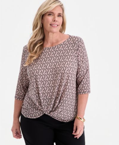 JM Collection Plus Size Circular Pattern Twisted-Hem Top, Macy's Exclusive