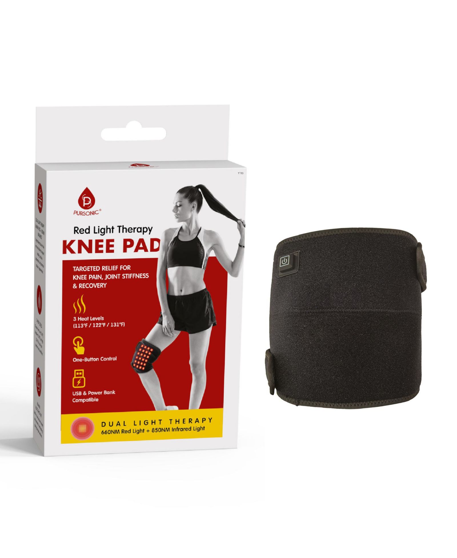 PURSONIC Red Light Therapy Knee Pad - Targeted Relief for Knee Pain, Stiffness & Recovery