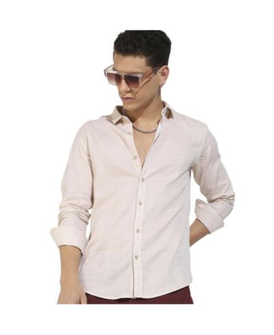 Campus Sutra Men's Beige Basic Oxford Shirt