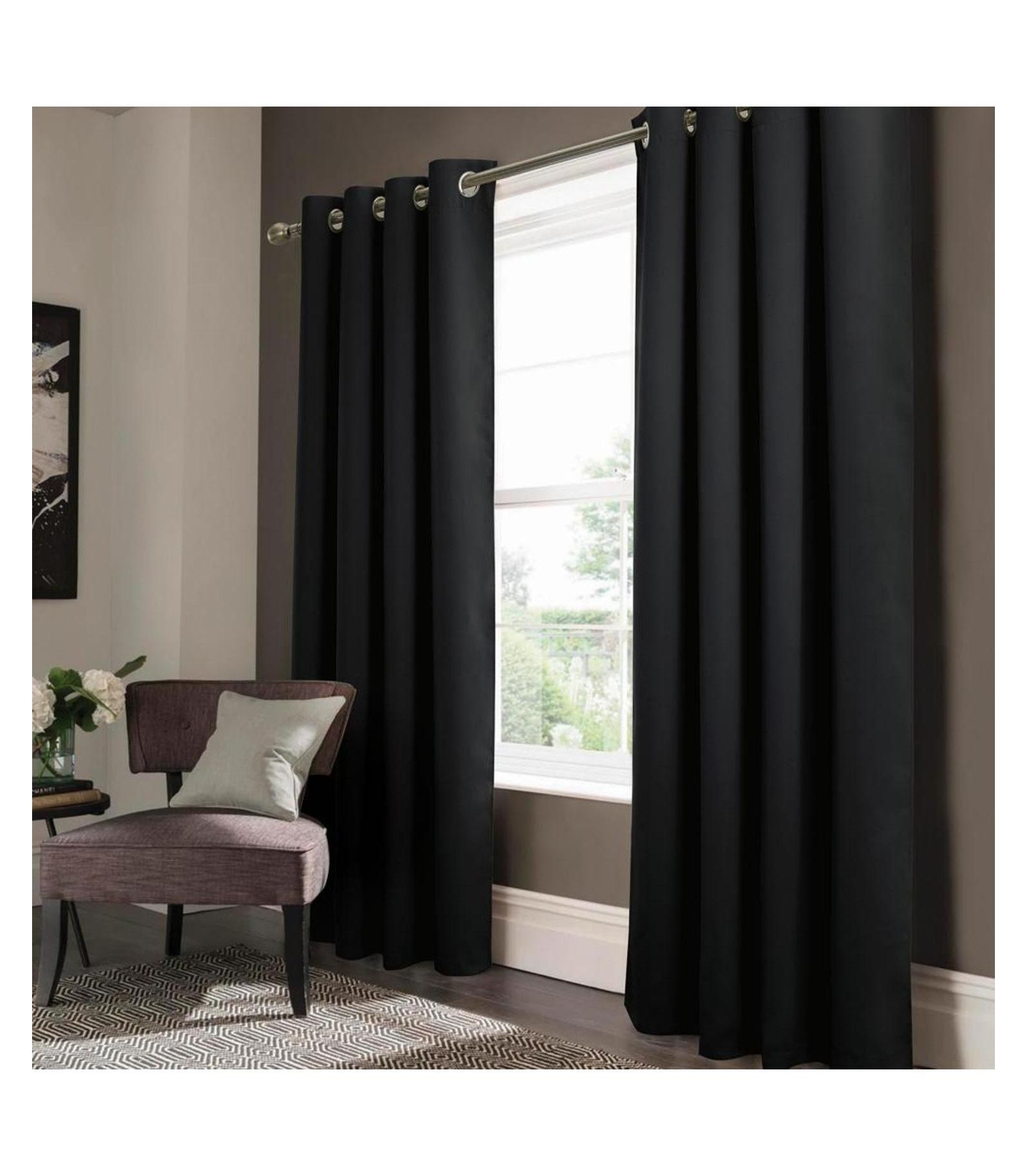 Olivia Gray Anchorage Blackout Grommet Single Curtan Panel - 54x90", Black
