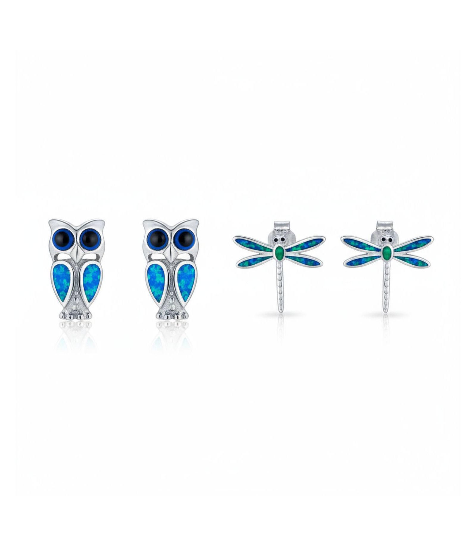 Bling Jewelry набор серег-гвоздиков Opal Dragonfly and Owl