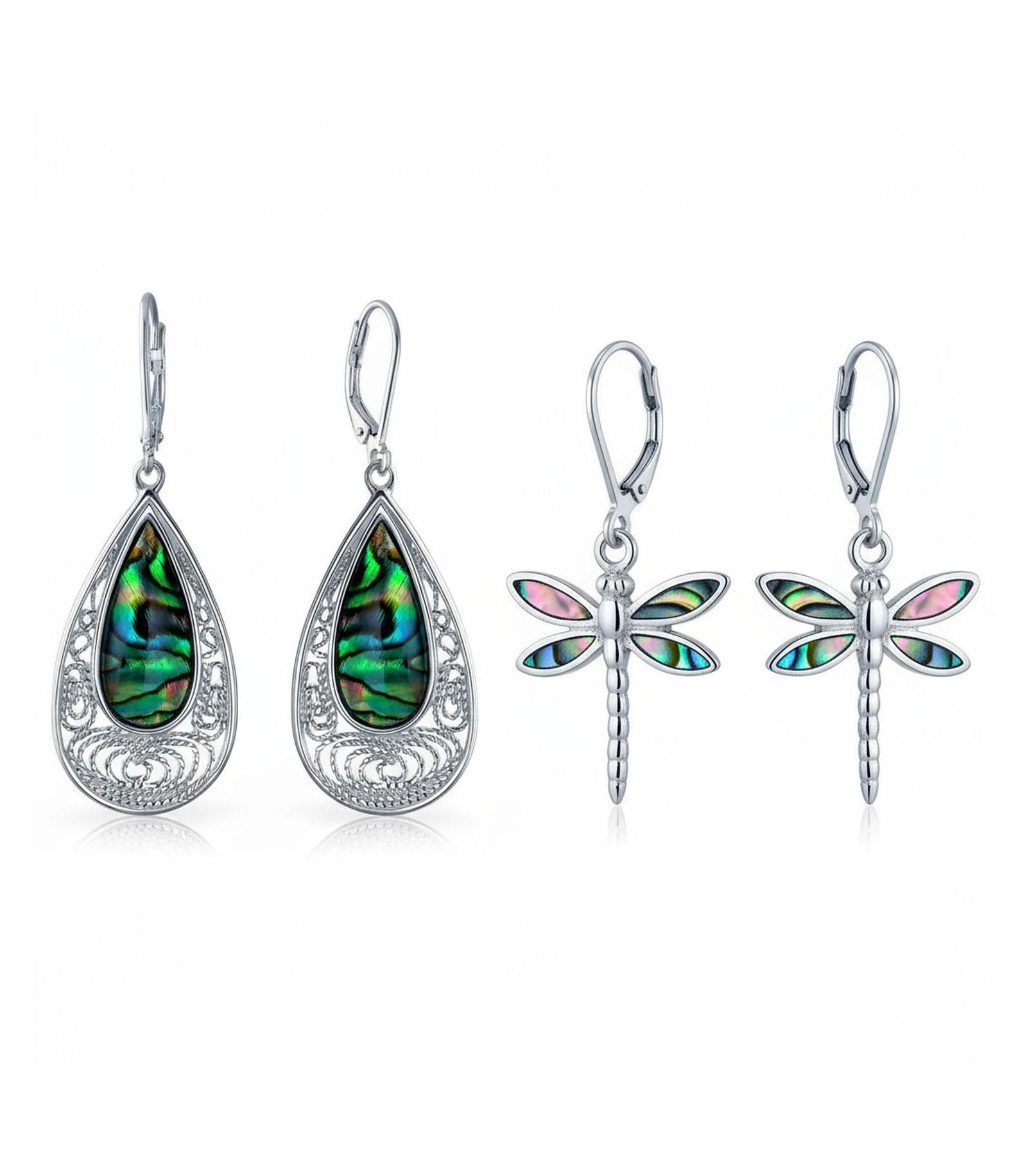 Серьги Bling Jewelry с бабочкой, стрекозой и абелоновым перламутром, каплевидные