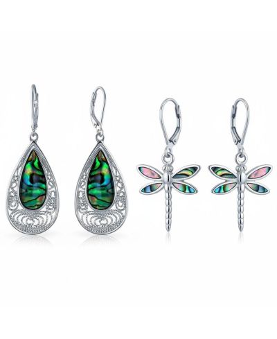 Bling Jewelry Butterfly Dragonfly Firefly & Filigree Teardrop Abalone Shell Dangle Earrings