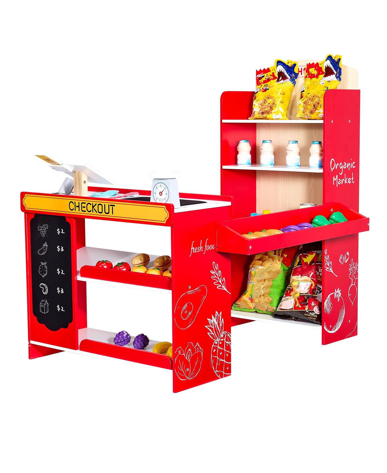 Детский игровой набор Mecale Grocery Store с деревянным магазином, сумкой, конвейером, сканером, кассой и весами