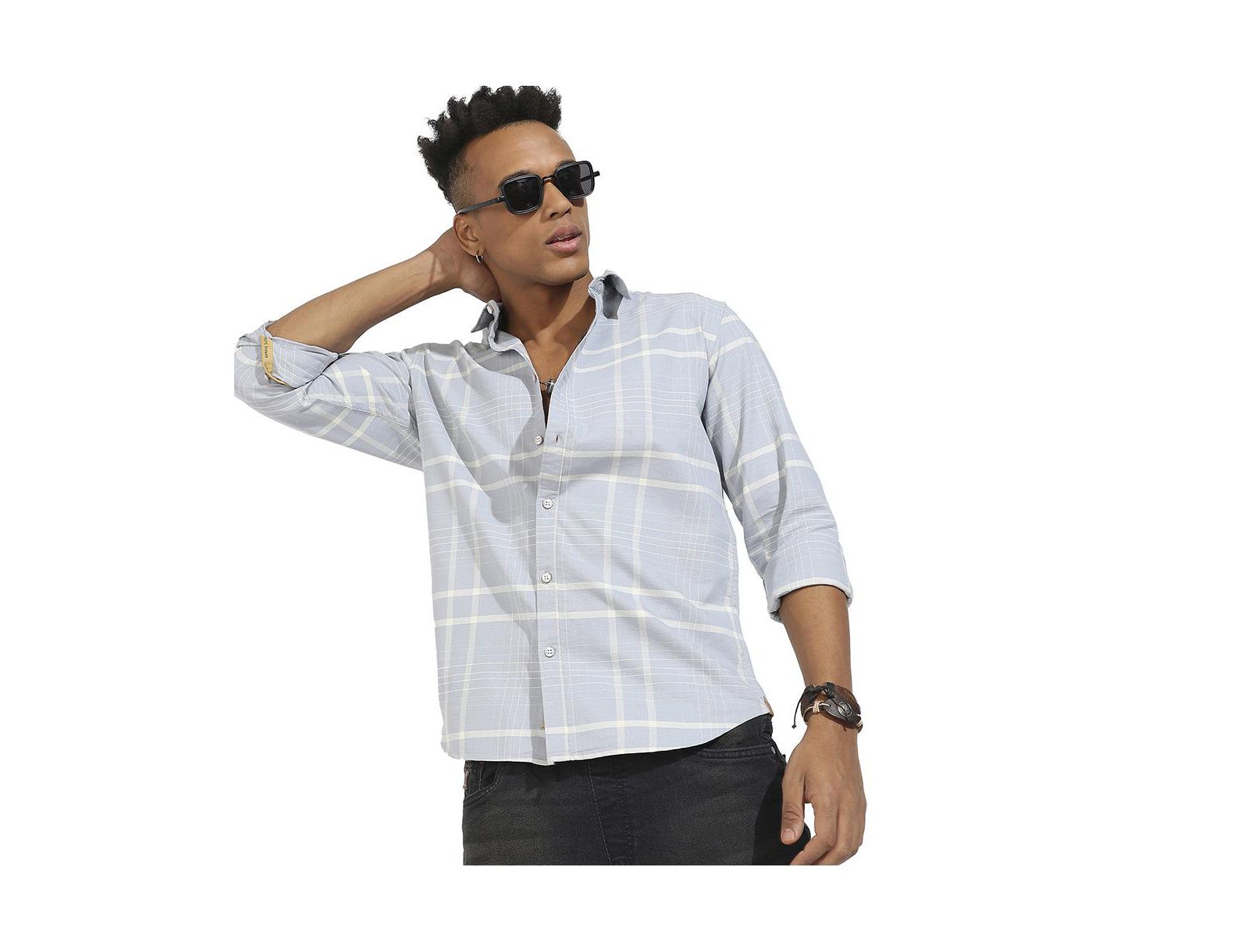 Cahoot Men's Campus Sutra Light Grey Contrast Tartan Plaid Shirt.