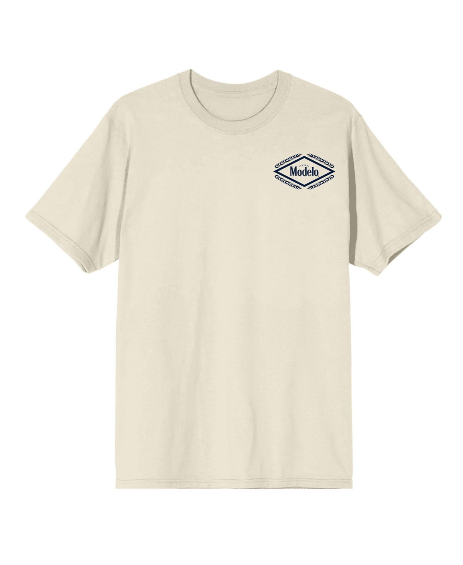 Modelo Men's Diamond Frame & Brush Stroke Logos Crew Neck Short Sleeve Natural T-shirt