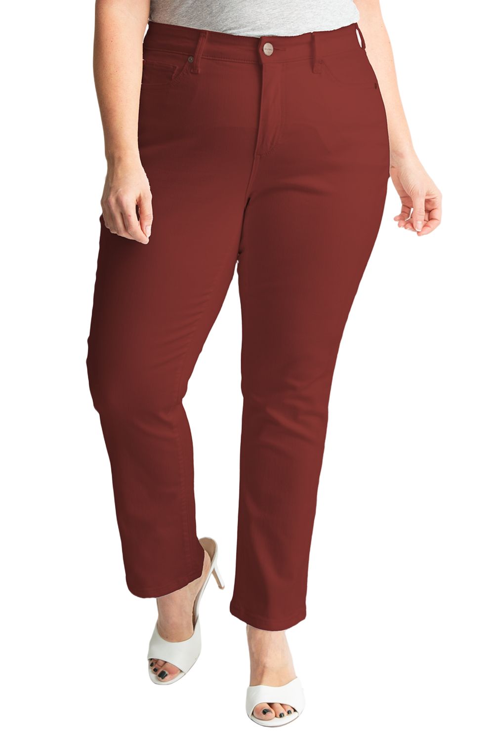 SLINK Jeans Women's High Rise Straight in 28" Inseam - Burgundy.