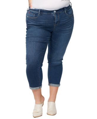 SLINK Jeans Women's Denim mid rise boyfriend rolled in 28 inseam - Royal