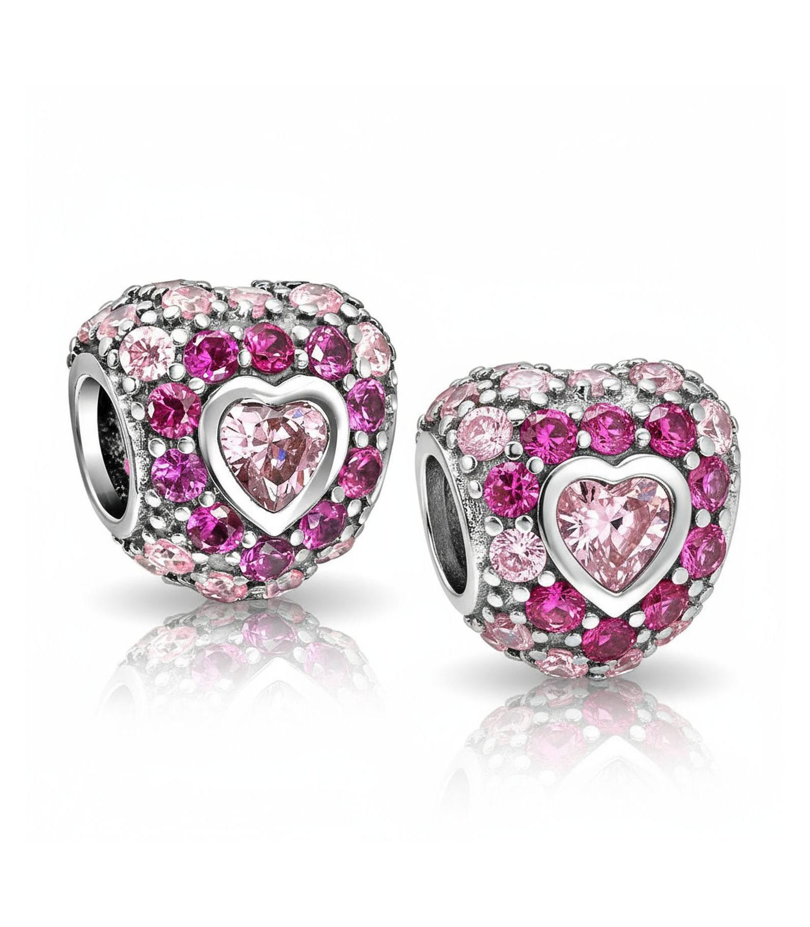 Bling Jewelry набор из 2 бисер-кулончиков с розовым сердечком для подруги, стерлинговое серебро