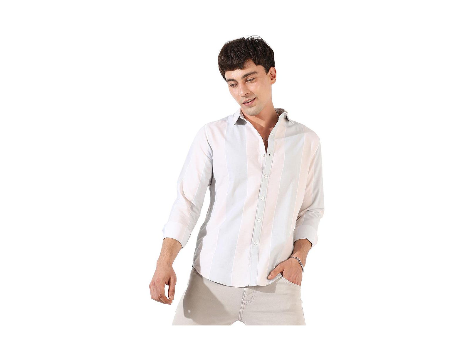 Cahoot Men's Campus Sutra White And Blue Striped Regular Fit Casual Shirt