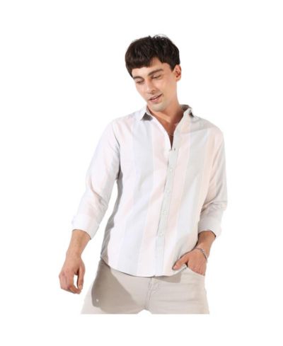 Cahoot Men's Campus Sutra White And Blue Striped Regular Fit Casual Shirt