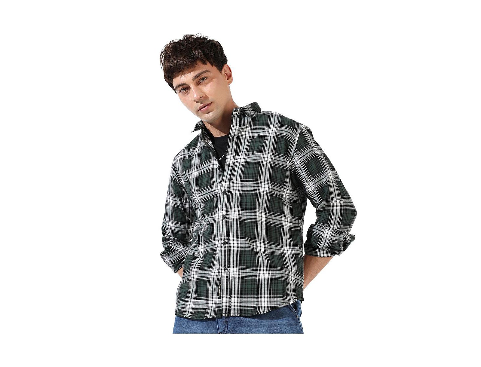 Cahoot Men's Campus Sutra Green Checkered Regular Fit Casual Shirt