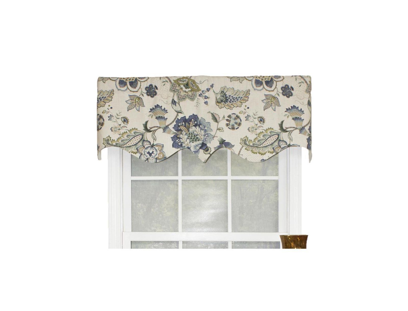 RLF Home Ophelia Regal Lined 3" Rod Pocket Floral Damask Window Valance 50" x 17" Blue