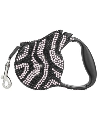Parisian Pet Crystal Retractable Zebra Silver Leash