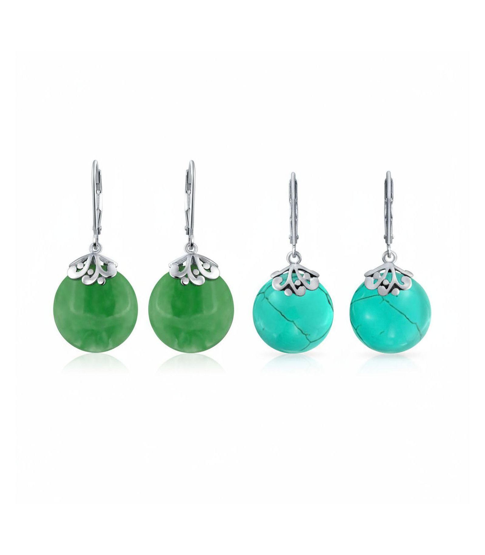 Серьги Bling Jewelry с натуральным нефритом, круглые диски, Sterling Lever Back