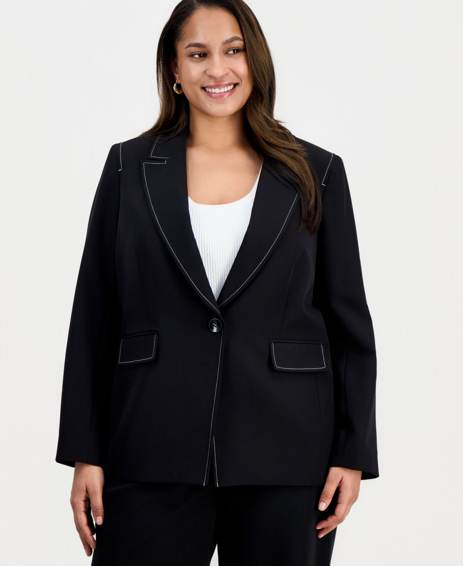 Tahari ASL Plus Size Peak-Lapel Single-Button-Front Long-Sleeve Blazer