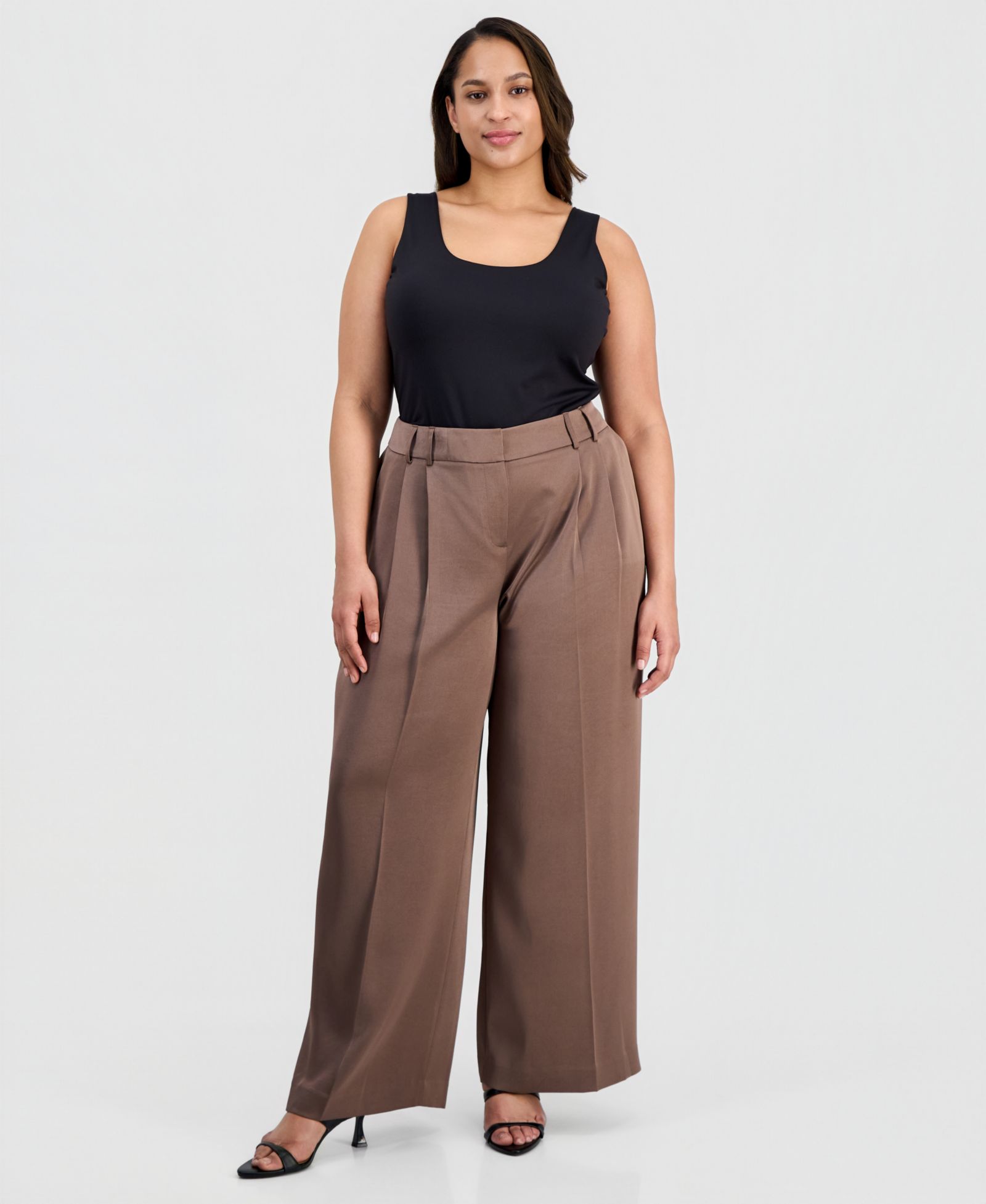 Tahari ASL Plus Size Pleat-Front Wide-Leg Satin Pants