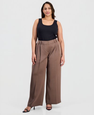Tahari ASL Plus Size Pleat-Front Wide-Leg Satin Pants