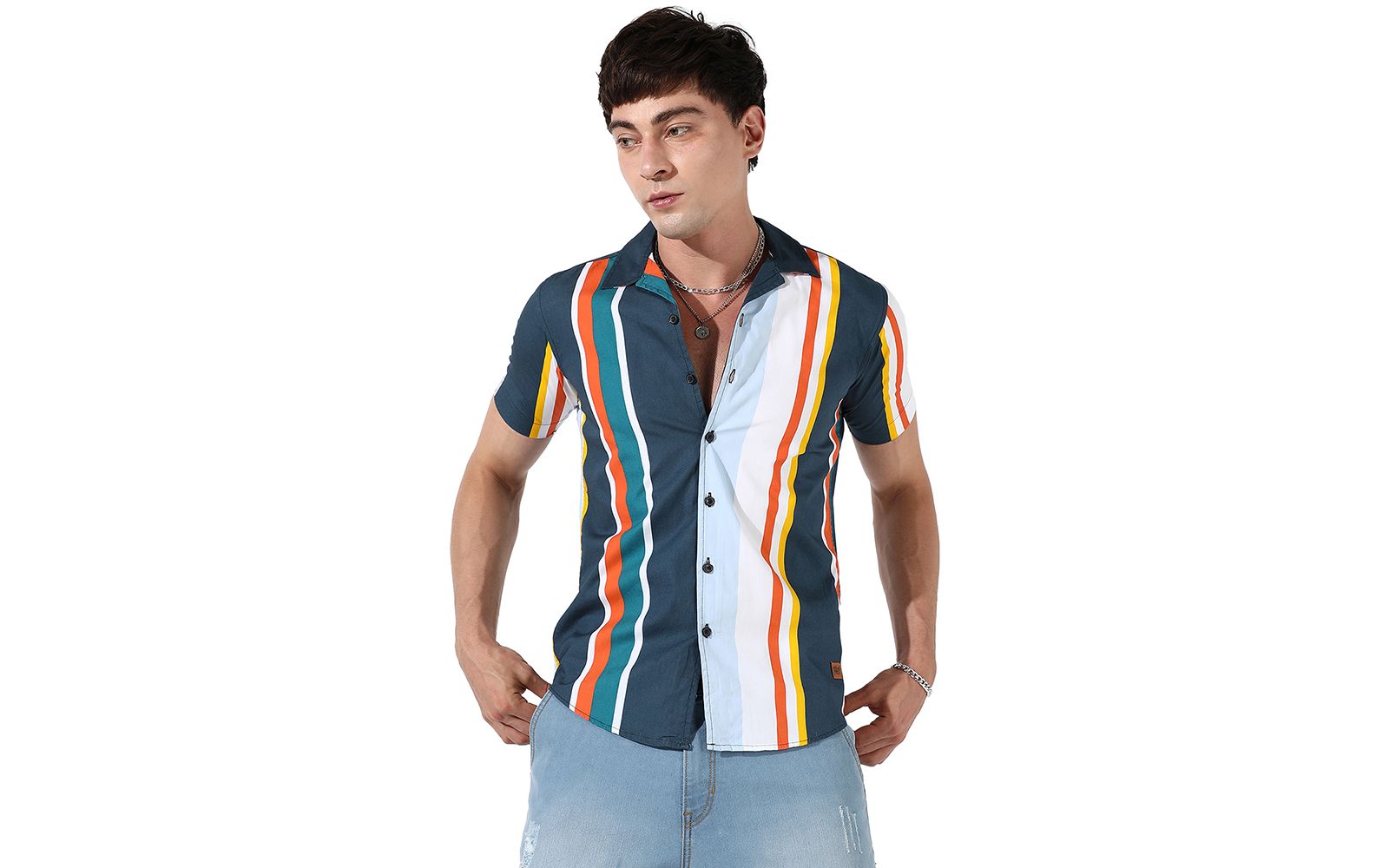 Cahoot Men's Campus Sutra Striped Button Up Cotton Shirt