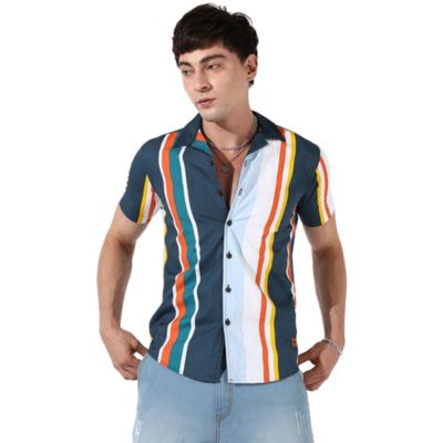 Cahoot Men's Campus Sutra Striped Button Up Cotton Shirt