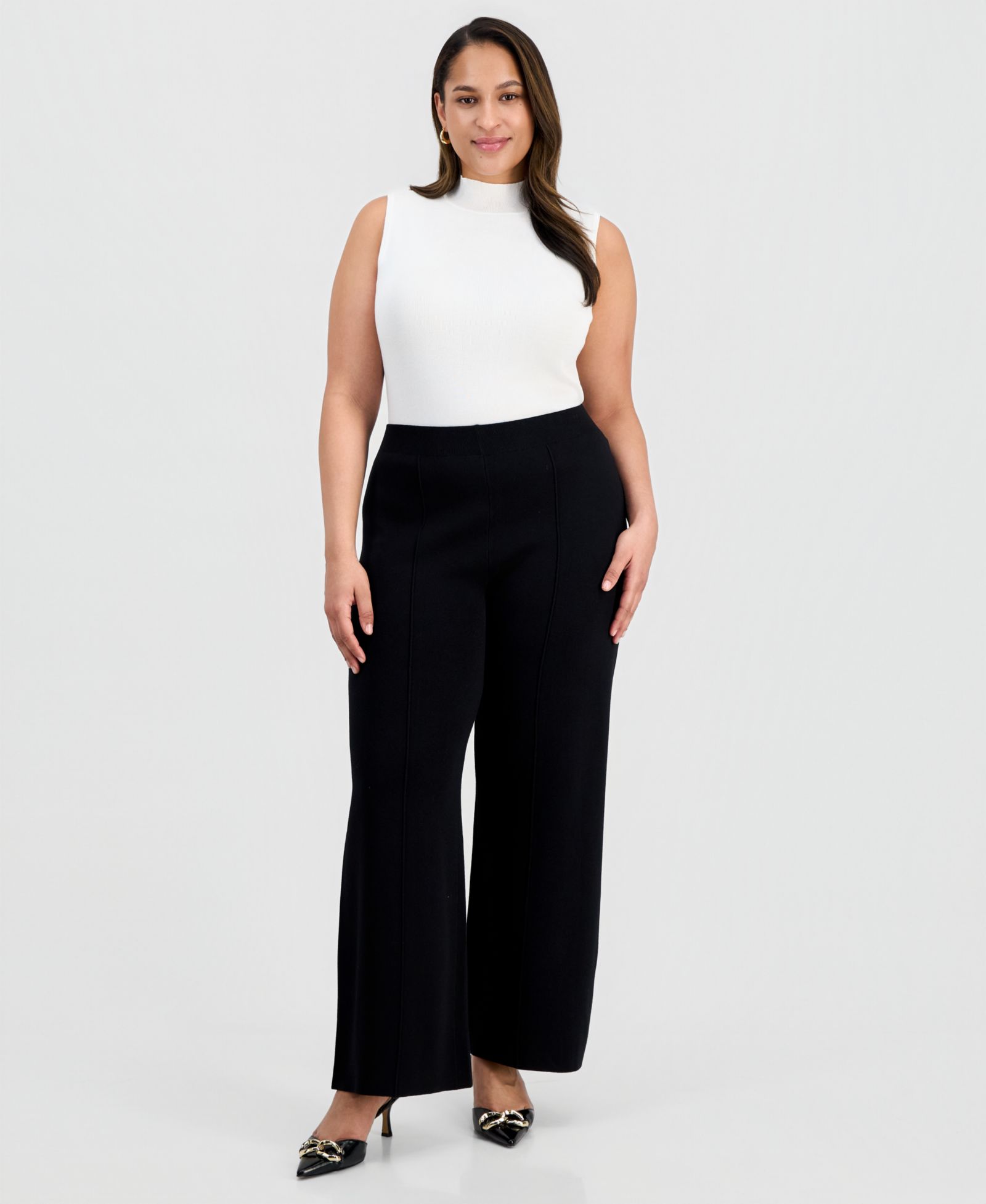 Tahari ASL Plus Size Mid-Rise Sweater-Knit Pants