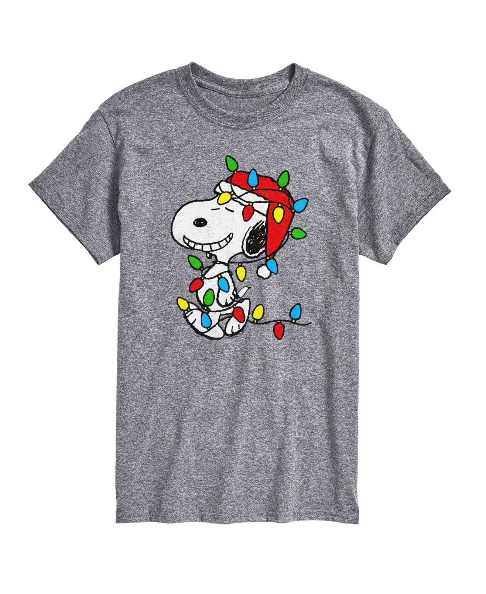 AIRWAVES Men's Peanuts Snoopy Christmas Lights Graphic Short-Sleeve T-Shirt