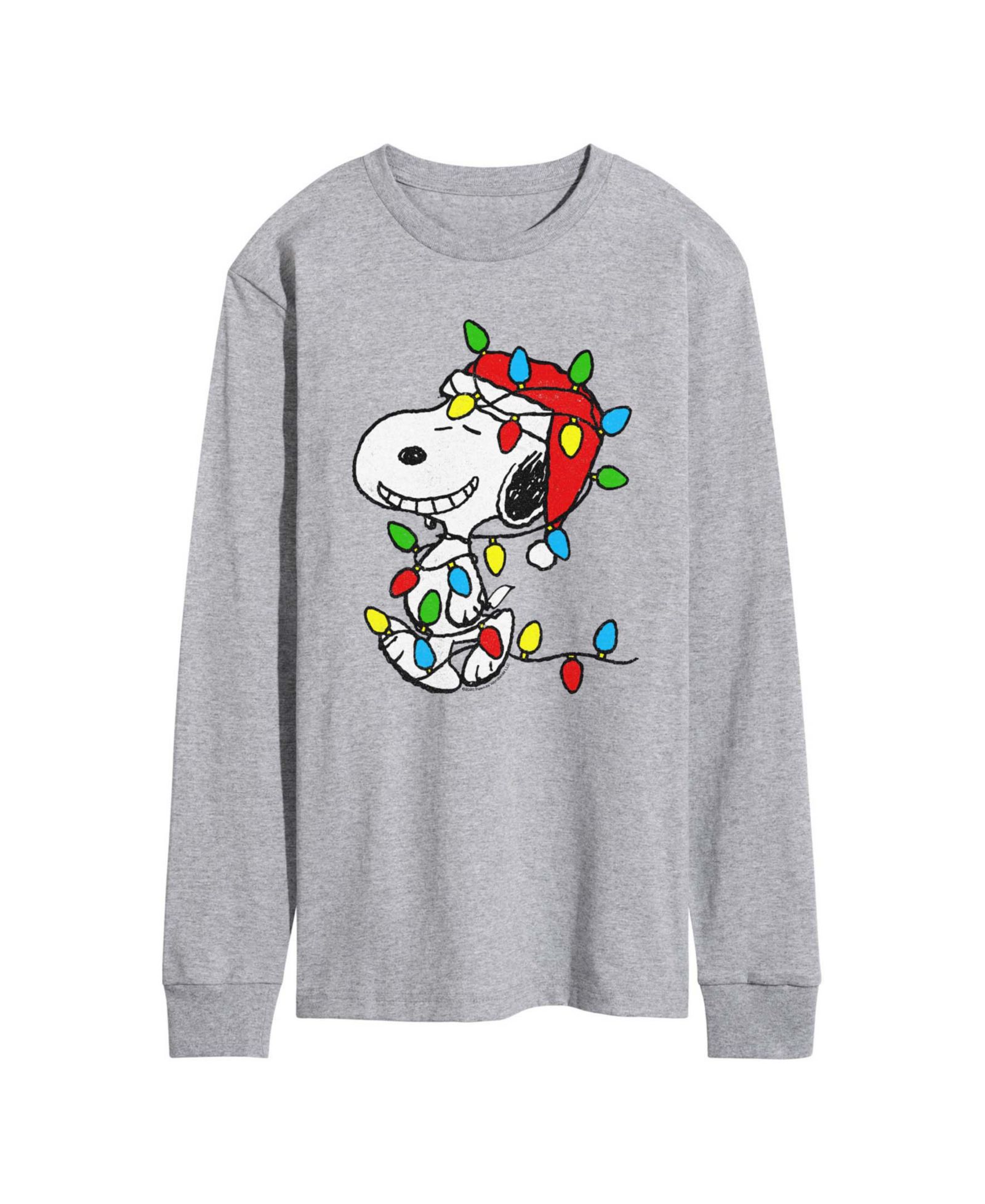 AIRWAVES Men's Peanuts Snoopy Christmas Lights Graphic Long-Sleeve T-Shirt
