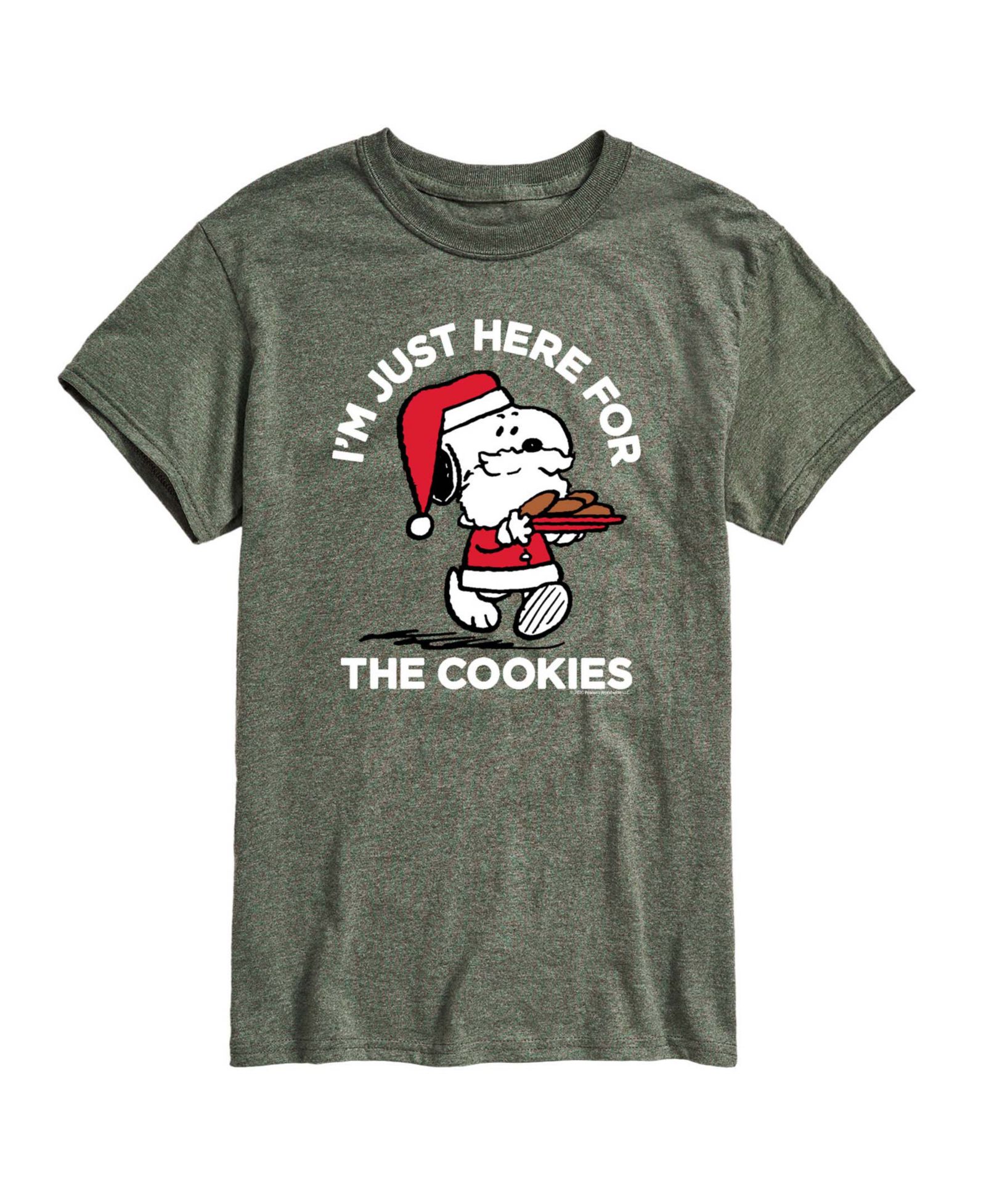 AIRWAVES Men's Peanuts Santa Snoopy I'M Just Here for the Cookies Graphic Short-Sleeve T-Shirt