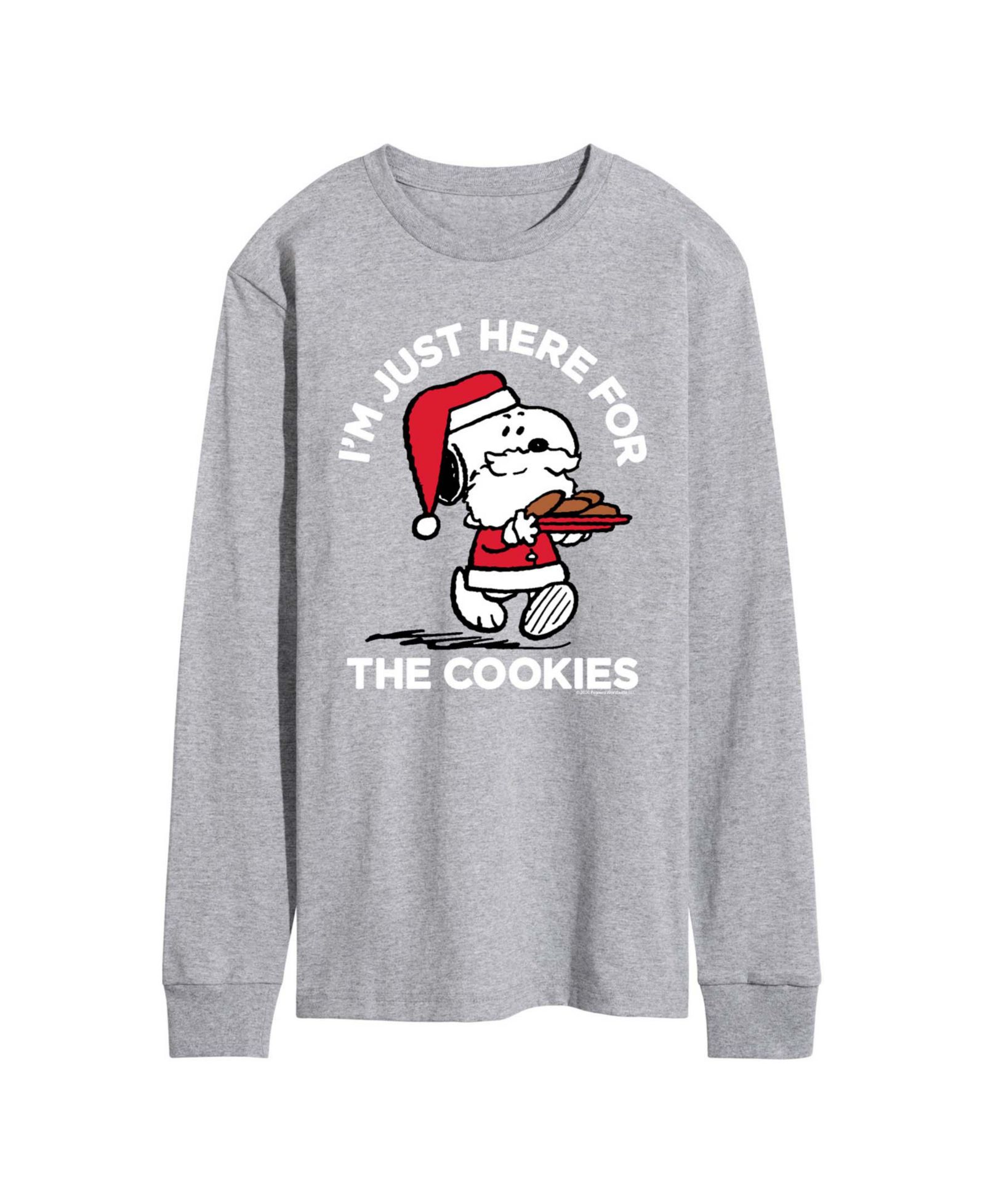 AIRWAVES Men's Peanuts Santa Snoopy I'M Just Here for the Cookies Graphic Crewneck T-Shirt