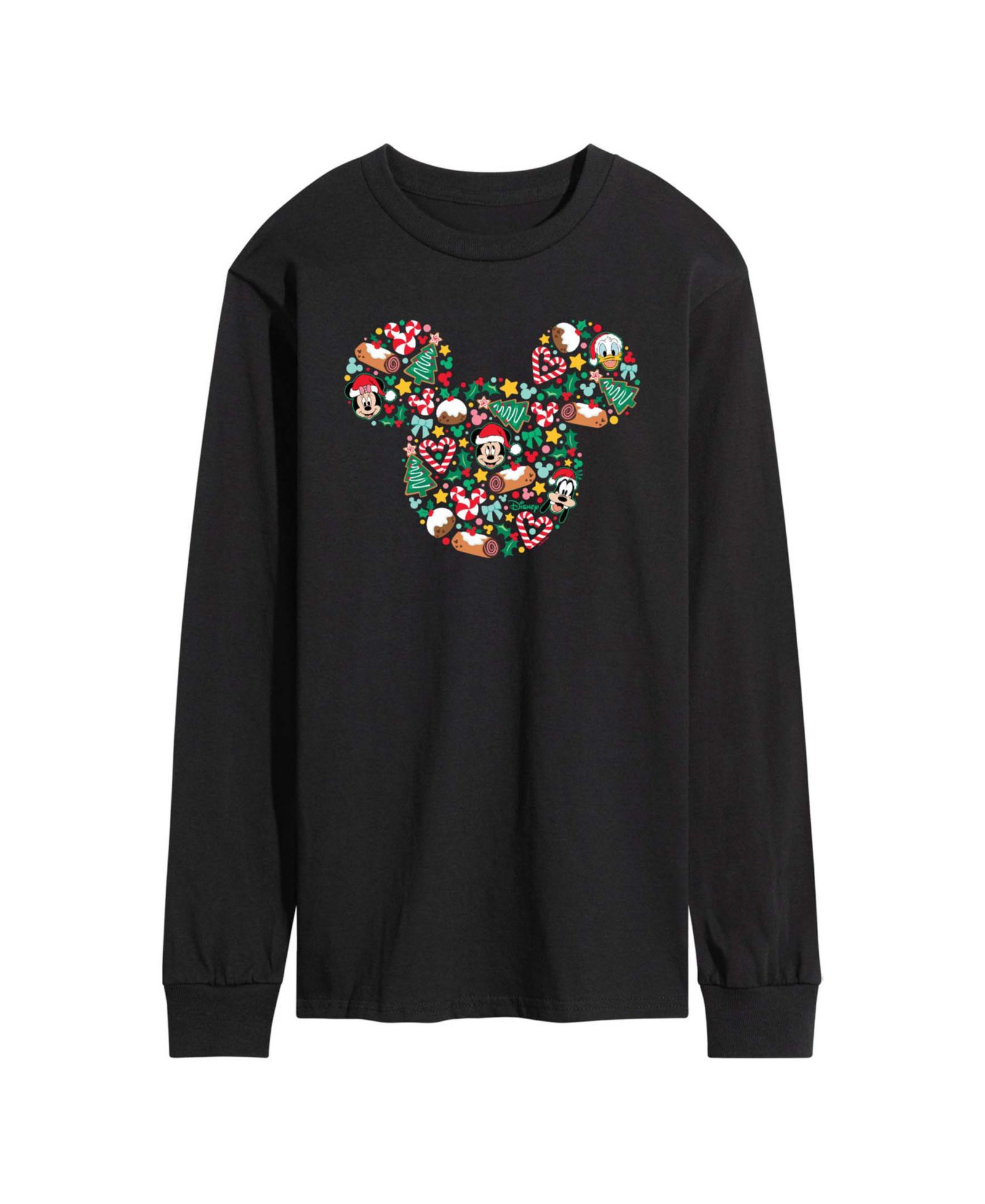 AIRWAVES Men's Disney Mickey Silhouette Christmas Long-Sleeve Graphic T-Shirt