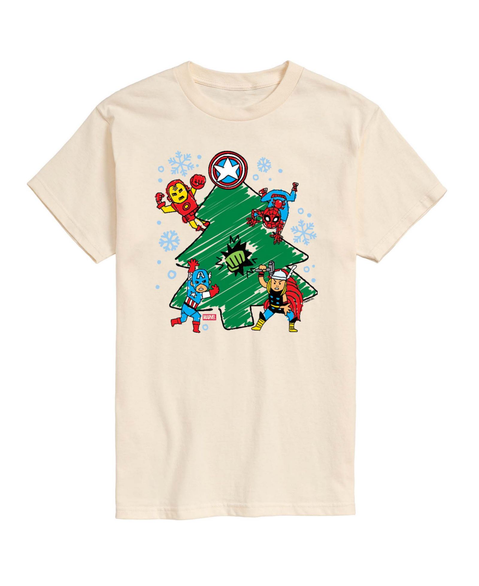 AIRWAVES Men's Marvel Avenger Christmas Sketch Short-Sleeve Graphic T-Shirt
