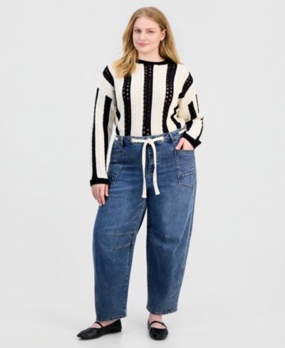 And Now This Trendy Plus Size Tie-Waist Barrel Jeans, Macy's Exclusive