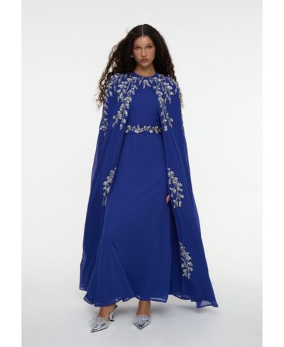 Maryisa Women's Modest Embellished Sequin Beaded Cape Dress Maxi