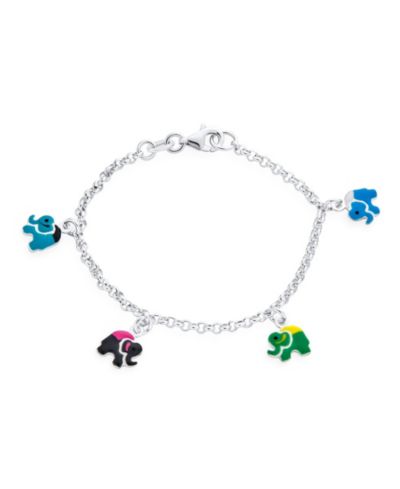 Браслет с подвесками Bling Jewelry Lucky ZOO Animal Colorful 5 Multi Elephant, стерлинговое серебро.925, на запястье 6"