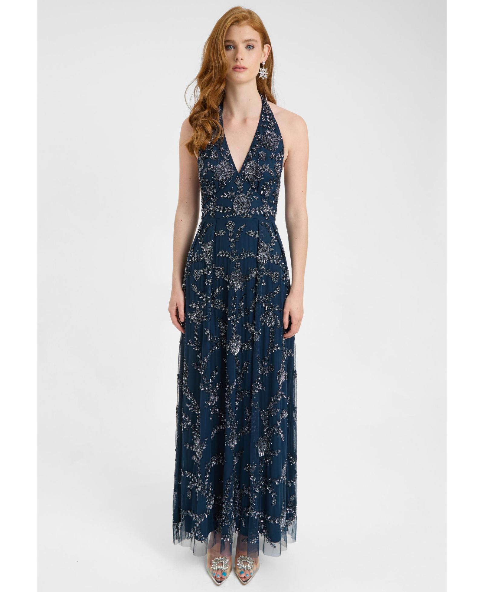 Макси-платье BEAUUT Women's Embellished Sequin Beaded With Halter Neck