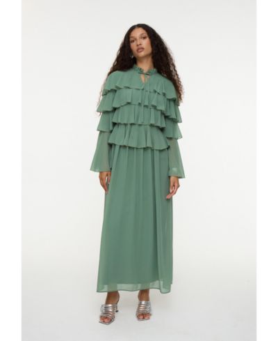 Maryisa Women's Modest Ruffle Chiffon Dress Maxi With Designer Sleeve