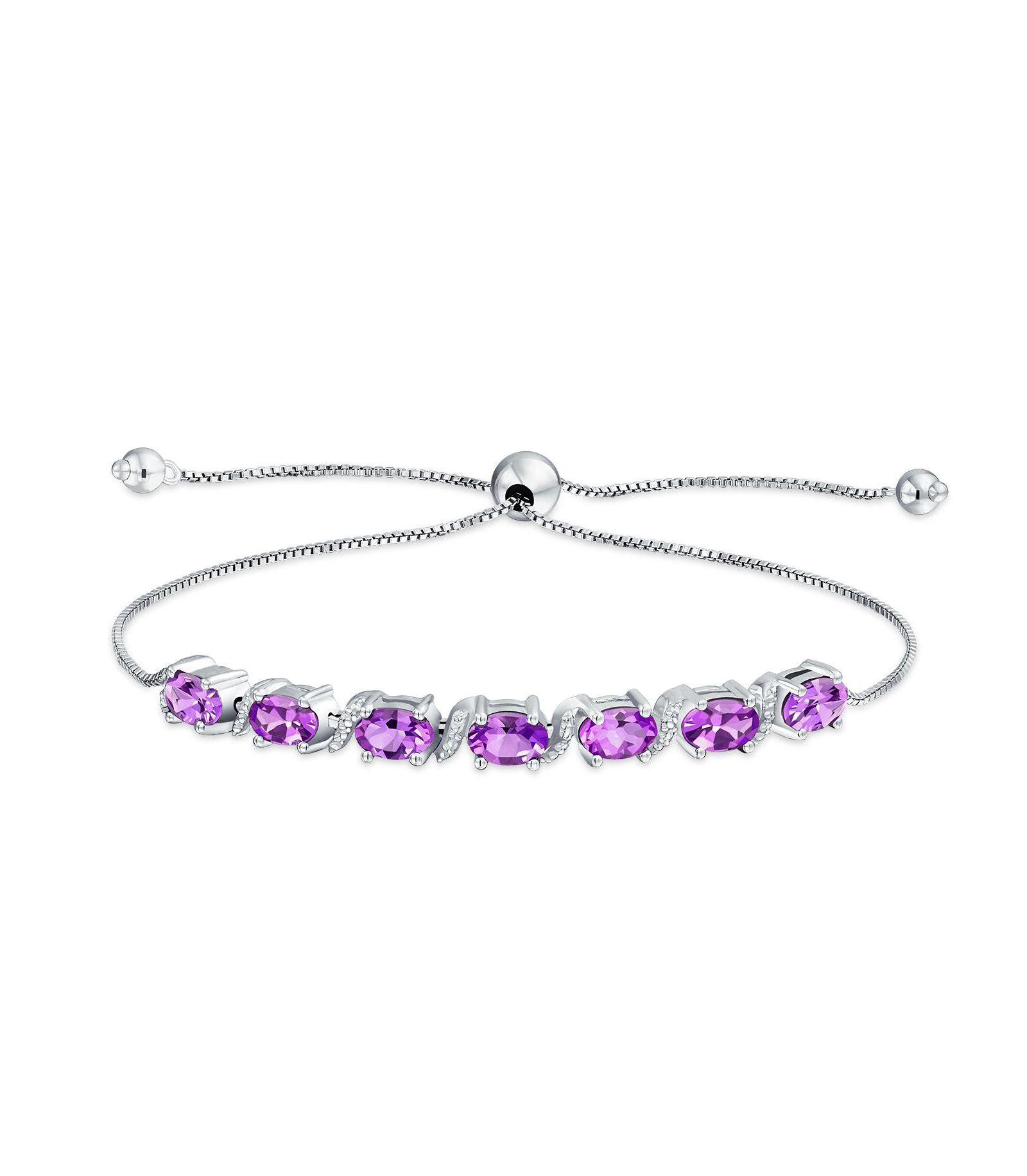 Bling Jewelry Lavender Purple Natural Amethyst Zircon Accent Bolo Tennis Bracelet .925 Sterling Silver Adjustable