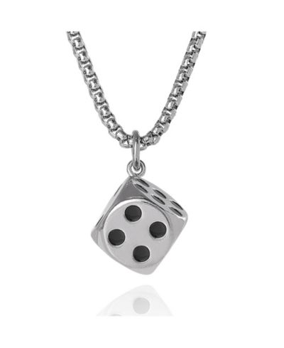 Lucky Brand Mens Dice Pendant Necklace - 22'' Stainless Steel Box Chain