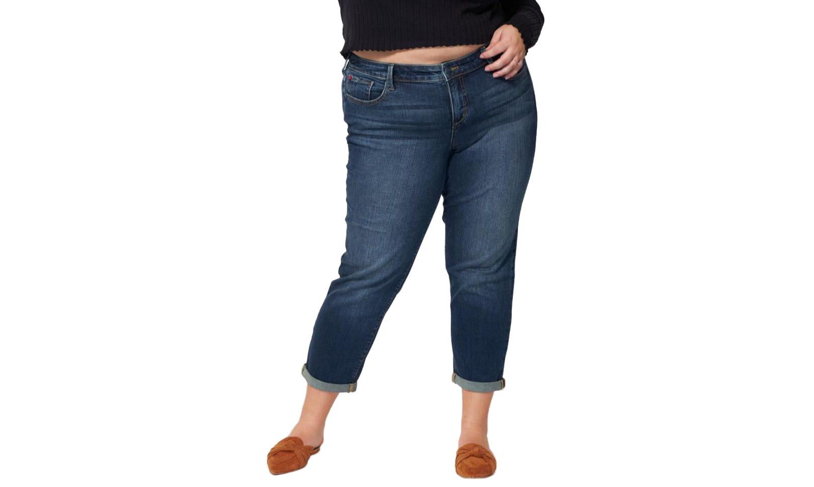 SLINK Jeans Women's Women'sDenim Mid Rise Boyfriend rolled in 25.5" inseam - Kelly