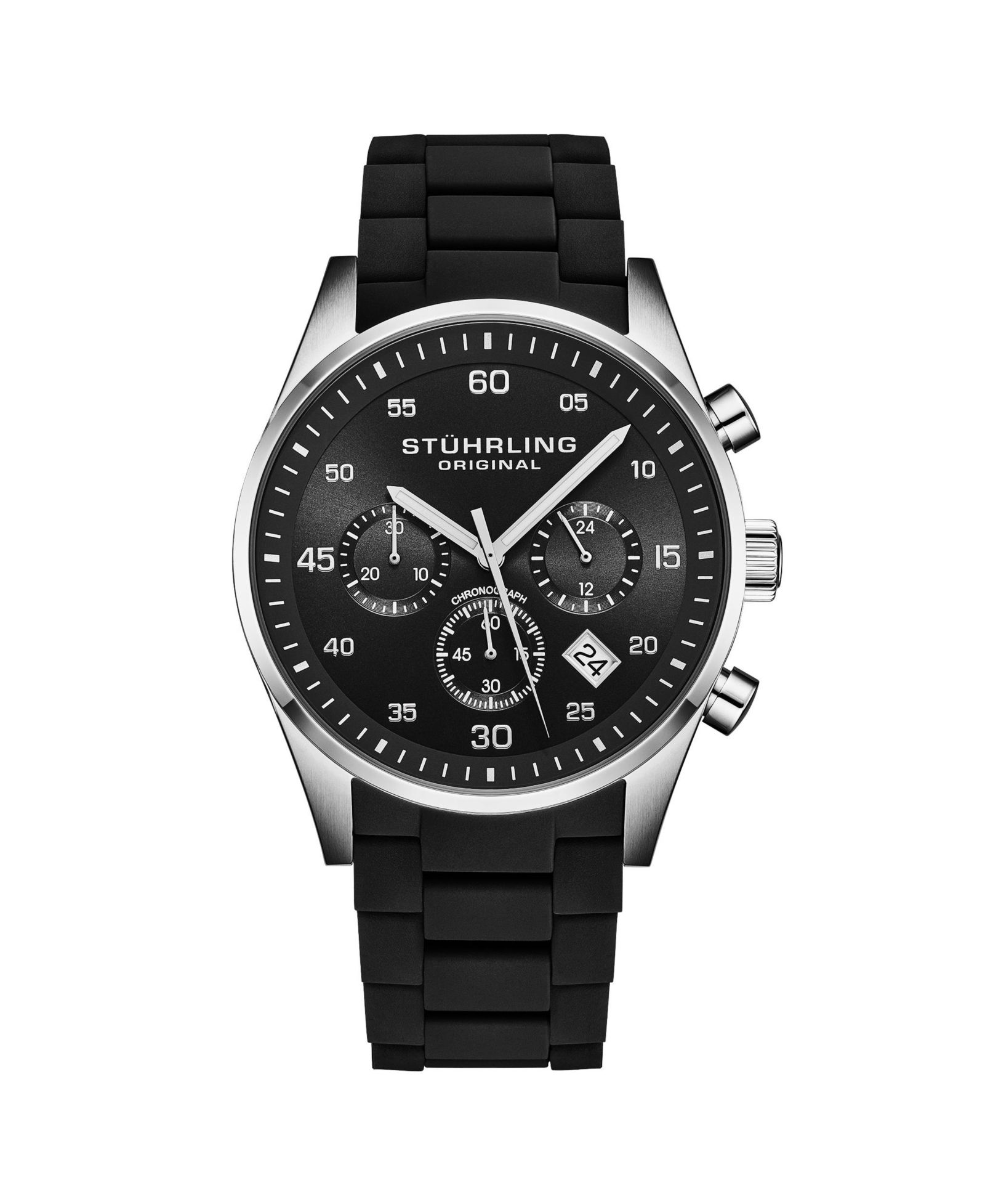 Stuhrling Velocity 4076 Chronograph Men s 43mm Quartz Watch - Multi-Function Dial, Krysterna Crystal, Silicone Strap, 50M WR