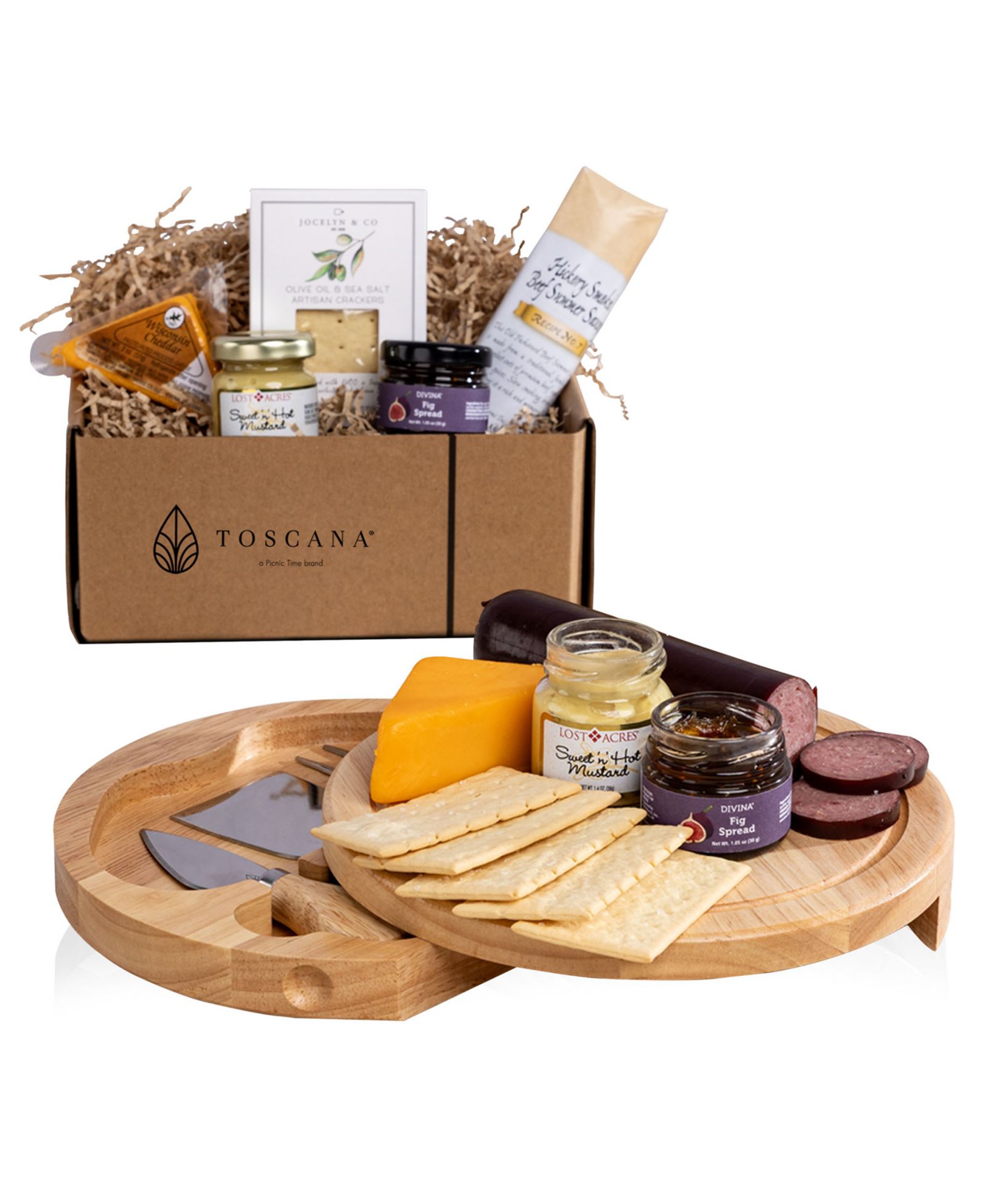 Toscana Brie Cheese Board with Gourmet Gift Pack, 5 Piece