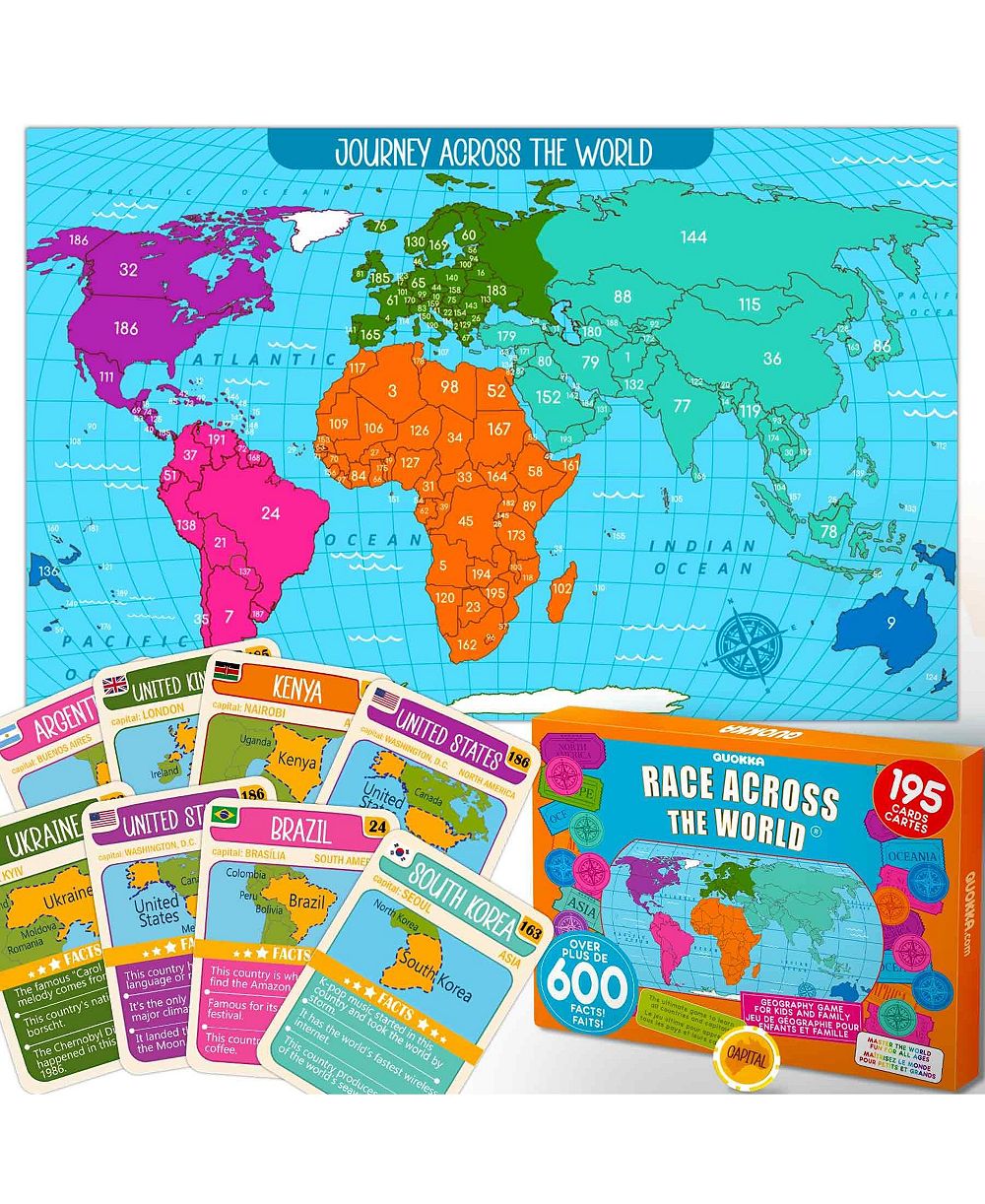 Настольная игра Quokka Journey Across The World Geography Trivia, 195 деталей, для детей от 8 лет