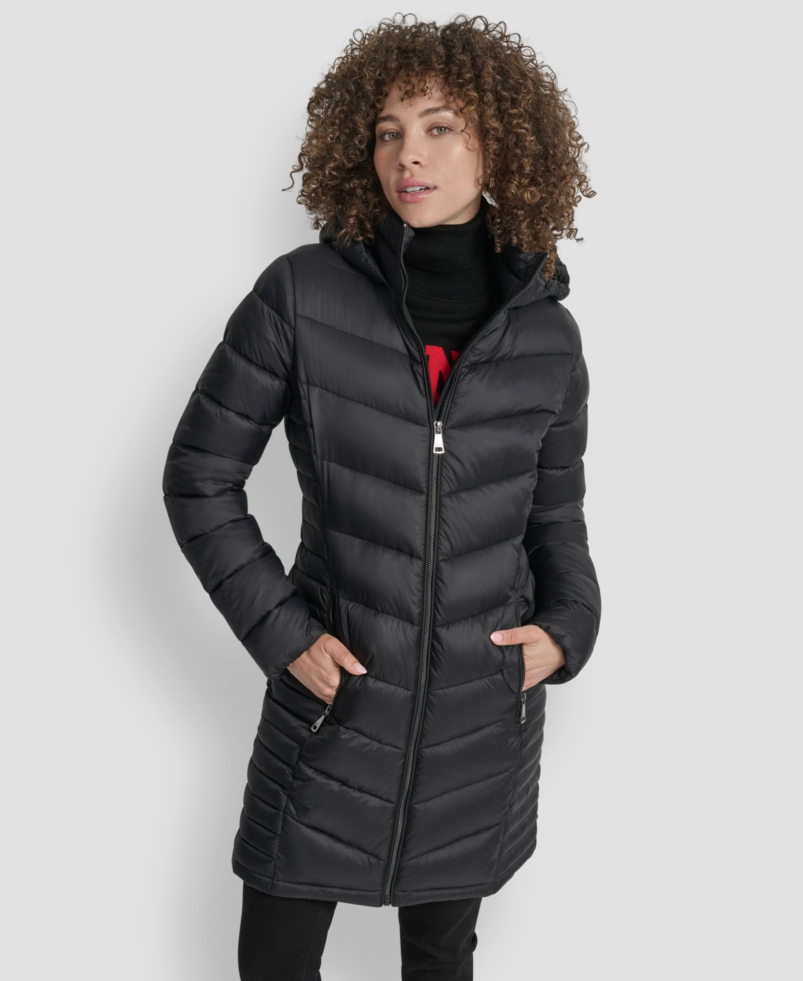 DKNY Women's Zip-Front Long Coat