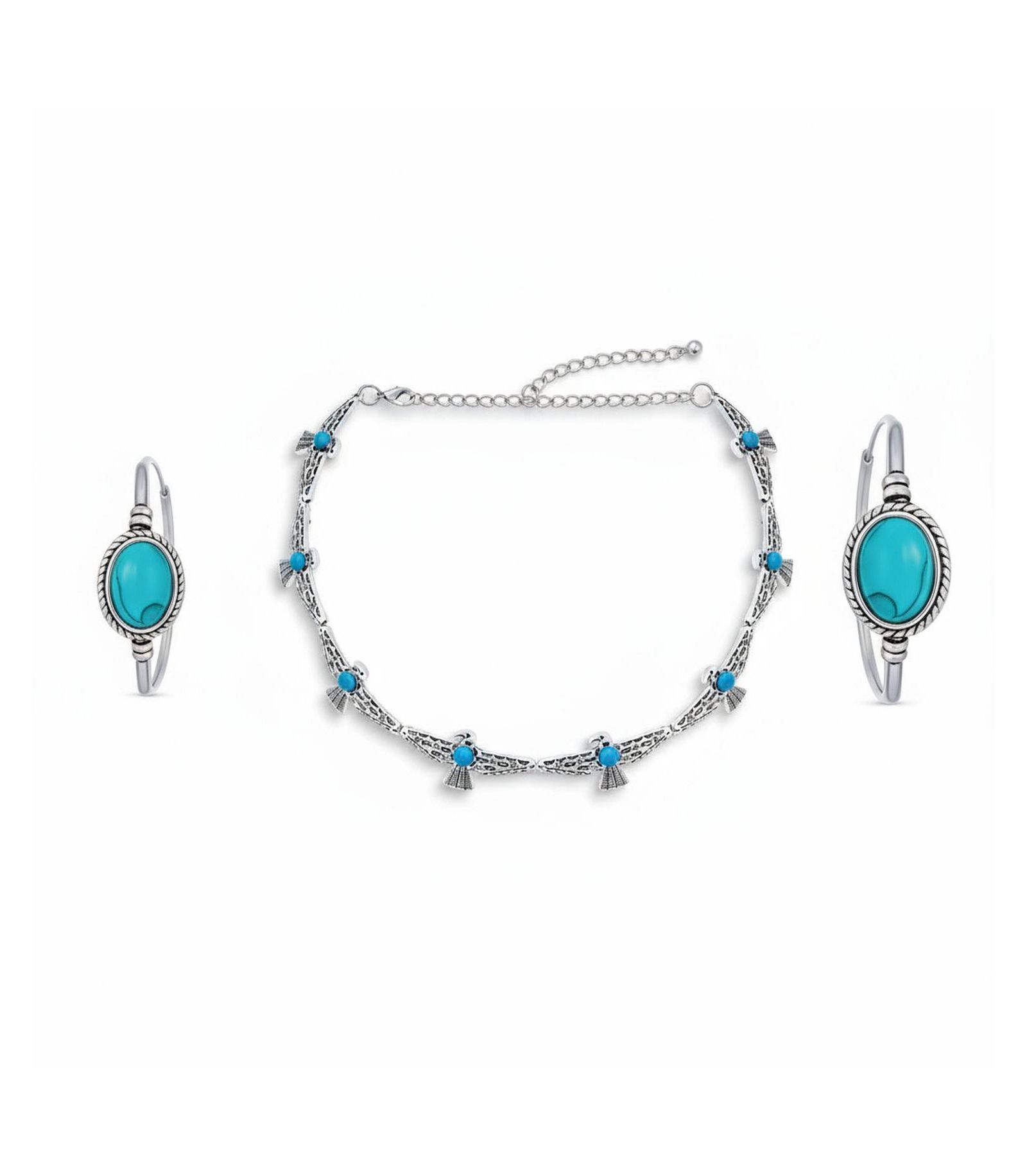 Комплект украшений Bling Jewelry: чокер и серьги-кольца со сжатой бирюзой